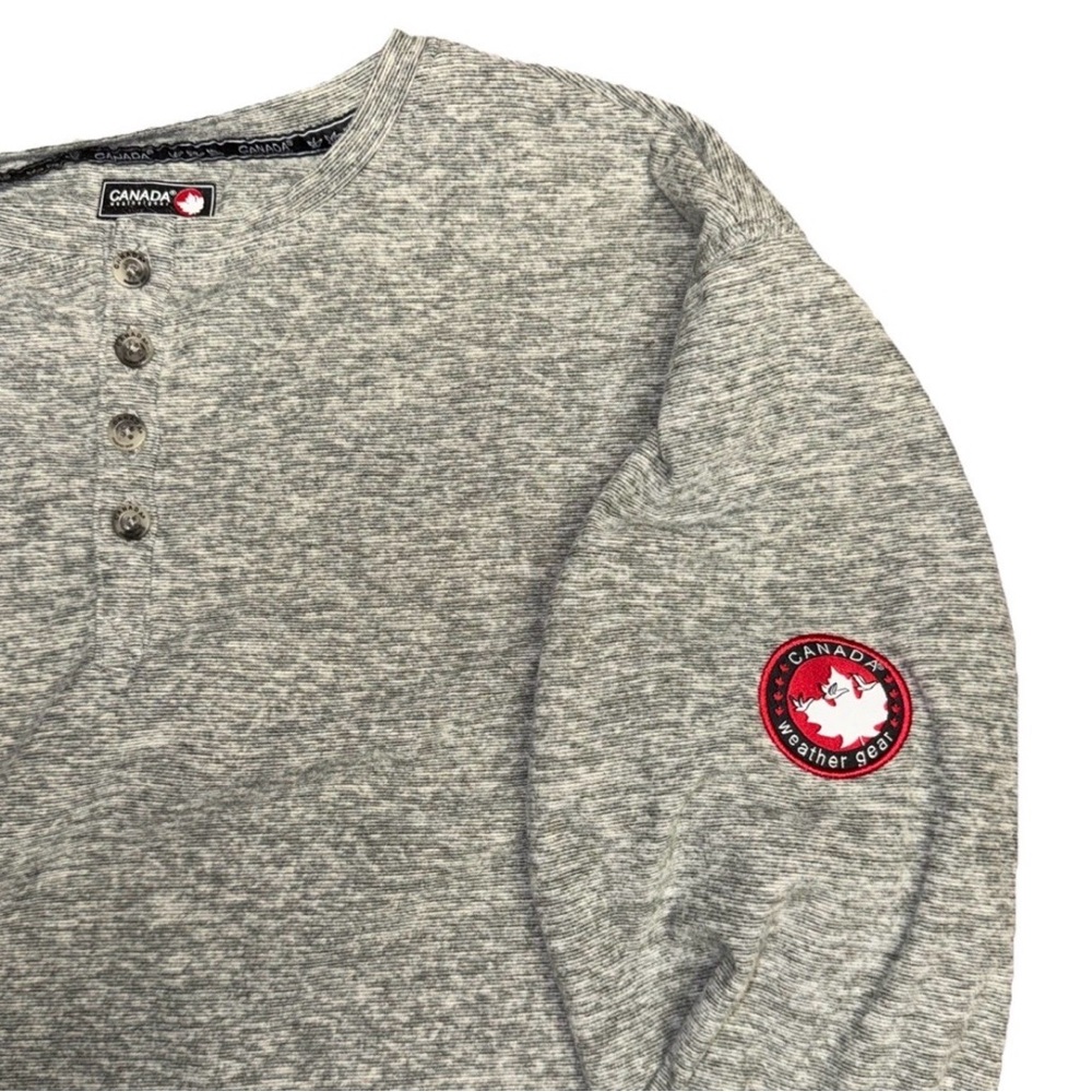 Canada Weather gear Henley Gray Heathered Long Sleeve Men's Medium Logo Patch
